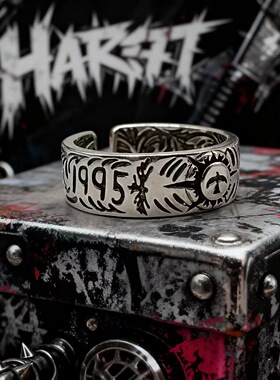 复古民族风唐草纹凤尾飞鹰戒指男生潮牌单身开口指环简约镂空手饰