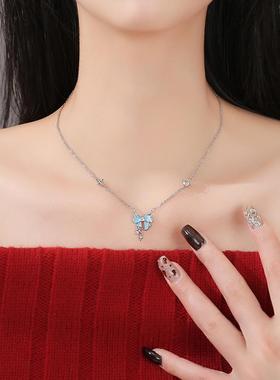 新款森系四芒星夜光蝴蝶结项链女生甜美超闪个性锁骨链圣诞节春节