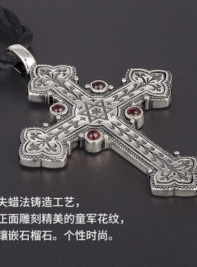 欧美风童军花十字架吊坠复古项链坠莺尾花纹挂件潮男霸气时尚配饰