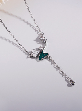 韩版一生之幸流苏项链女森系三生有幸锁骨链学生时尚清新杏叶吊坠