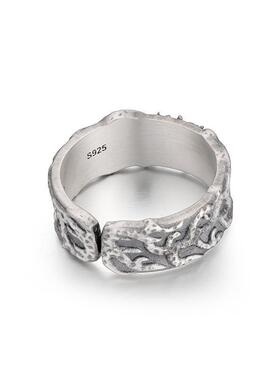 复古光芒太阳戒指新男款个性做旧不规则纹理学生嘻哈潮流开口指环