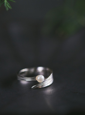 时尚新中式简约个性同款指环春雨夏叶水珠戒指高雅文艺女汉服配饰