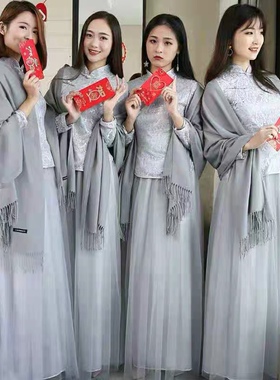 纯色伴娘旗袍晚礼服仿羊绒围巾