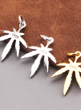 925纯银男女镀金枫叶羽毛吊坠