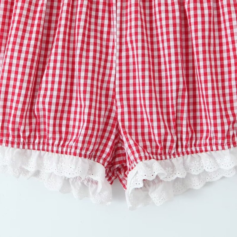 格纹蕾丝花边南瓜裤女 甜美风宽松外穿居家安全裤防走光打底短裤,淘宝优惠券,粉丝福利购,淘宝优惠卷