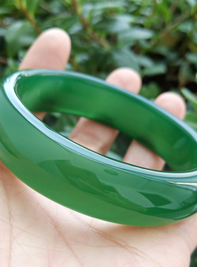 天然陕西冰种玛瑙碧绿色玉髓手镯