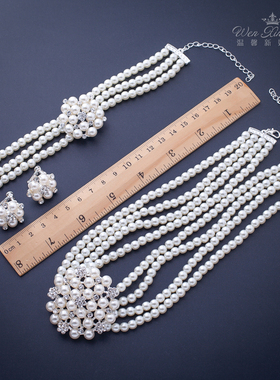 韩式新娘饰品仿珍珠耳钉套链配饰