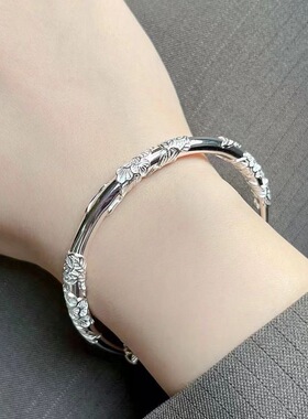 2025年新款手镯女繁花似锦四叶草情人节礼物送妈妈长辈实心手环