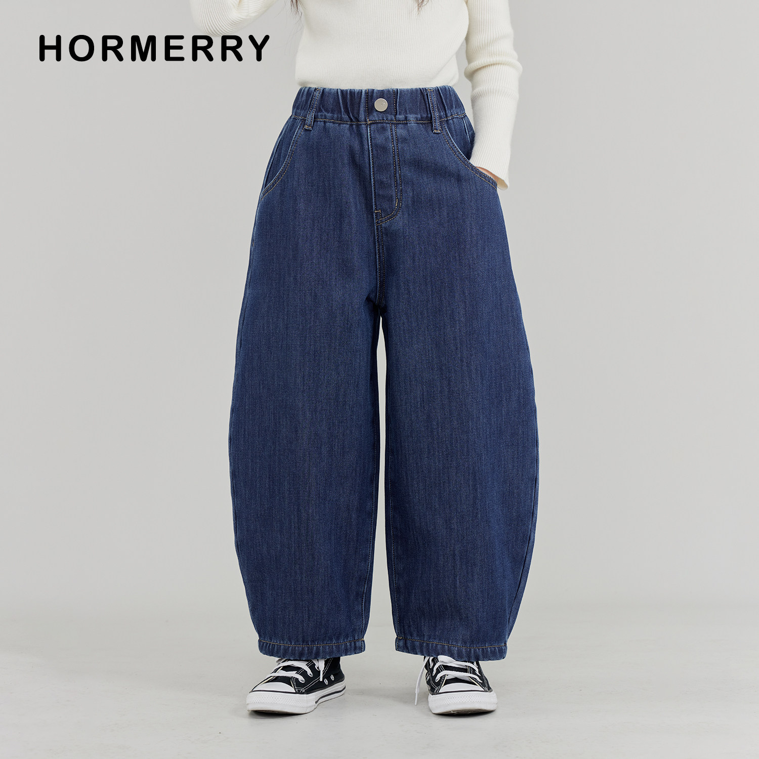 赫米童装 2025秋冬新款儿童廓形加绒牛仔萝卜裤中大童牛仔裤长裤,淘宝优惠券,粉丝福利购,淘宝优惠卷