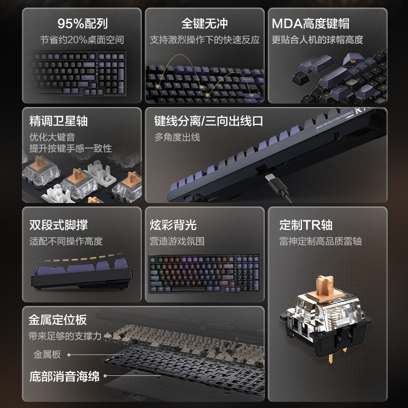 【年度新品】雷神K98机械键盘游戏电竞炫彩灯效卫星轴 98键消音-图0