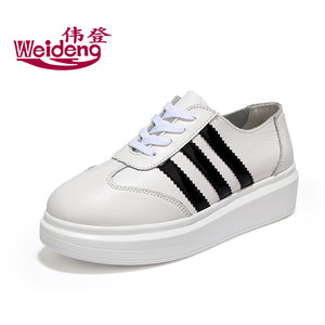 伟登清仓断码特价真皮小白鞋女鞋学生韩版增高厚底休闲系带松糕鞋