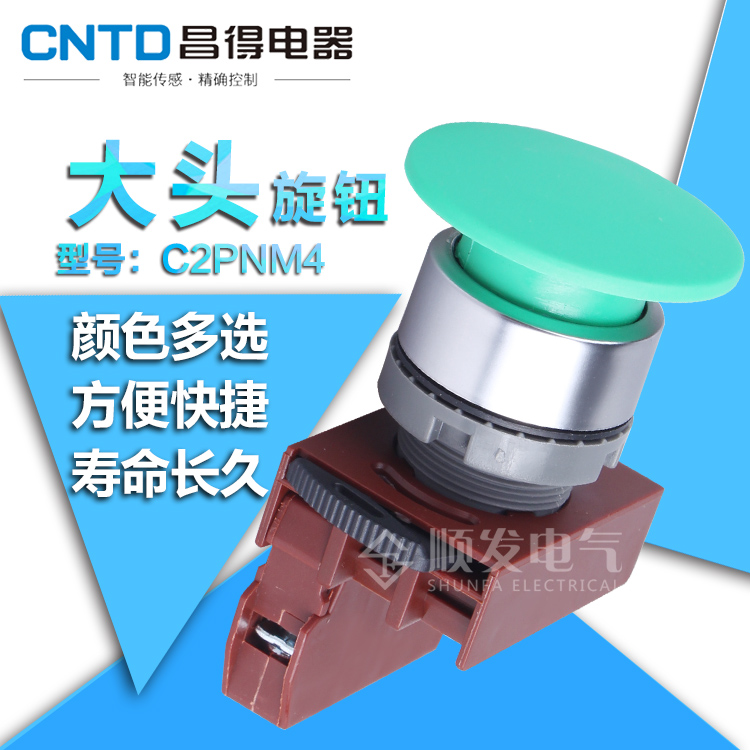 CNTD昌得电器 大头按钮电源开关绿色蘑菇头C2PNM4自复位开孔22mm