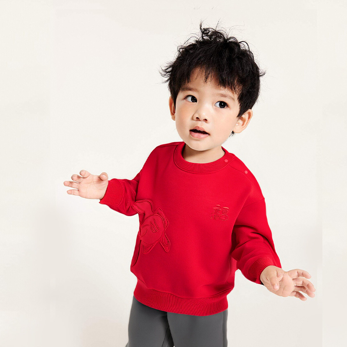 迷你巴拉巴拉加绒长袖套装男女童拜年红色婴儿衣服2025冬季新年款