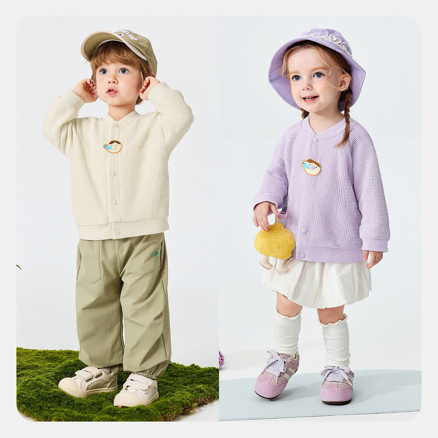 【100%棉】迷你巴拉巴拉男女宝宝外套华夫格纯棉软糯开衫2026春