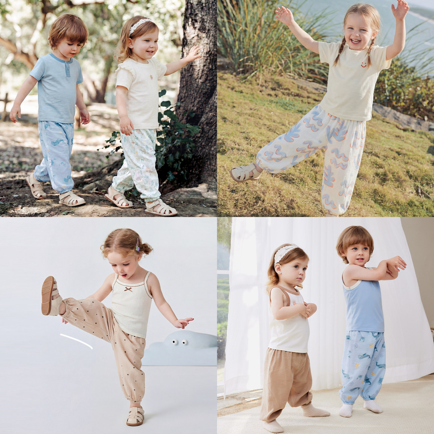 [防蚊裤]迷你巴拉巴拉宝宝裤子纯棉纱布轻薄透气儿童长裤2026夏款