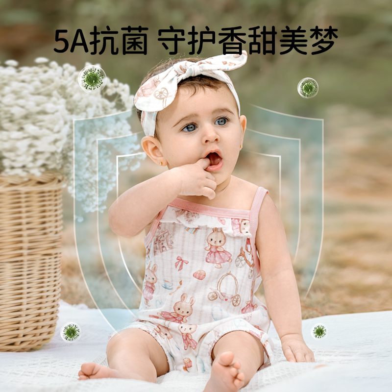 欧孕婴儿吊带连体衣婴幼儿衣服夏季薄款纯棉a类新生儿女宝宝爬服