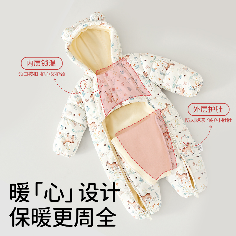 欧孕婴儿棉服宝宝秋冬衣服保暖外出服加厚连体衣夹棉冬装哈衣爬服