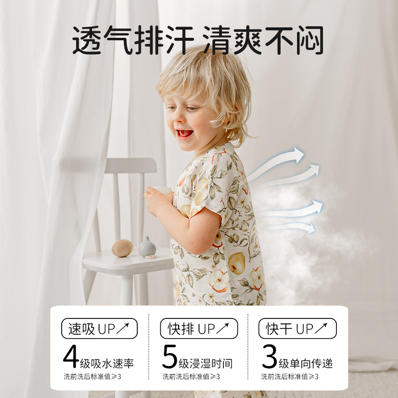 欧孕儿童睡衣夏季薄款2025新款男孩女童纱布家居服套装宝宝亲子装