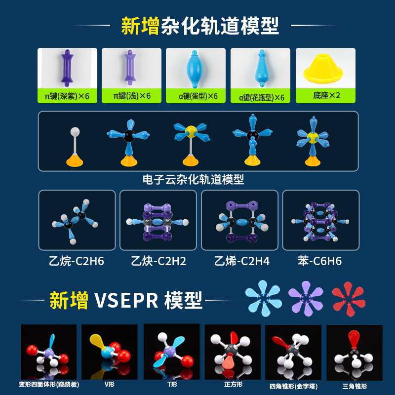 初中高中有机化学分子结构模型球棍比例模型棍棒球棒模型无机原子晶体杂化轨道电子云演示实验器材