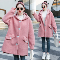 Pregnant woman autumn and winter clothing jacket thickened outside wearing fashion models 2021 new series buckle winter plus suede jacket Chauma
