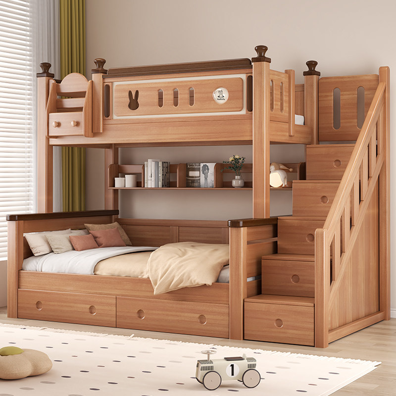 全红檀木上下铺双层床实木儿童高低床小户型美式双层床两层上下床,淘宝优惠券,粉丝福利购,淘宝优惠卷