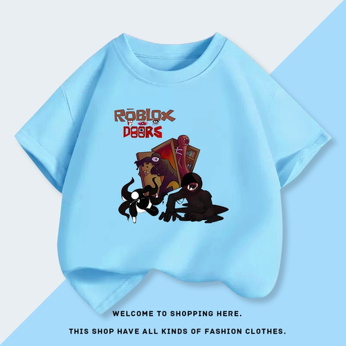 Roblox doors游戏周边儿童短袖T恤男女童纯棉半袖上衣夏装衣服 - 图0
