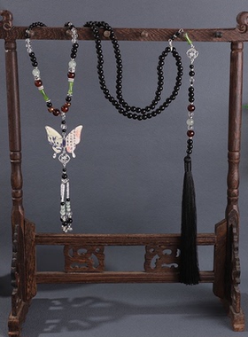 新中式国风旗袍流苏配饰蝴蝶珍珠高级感项链长毛衣链配饰简约璎珞