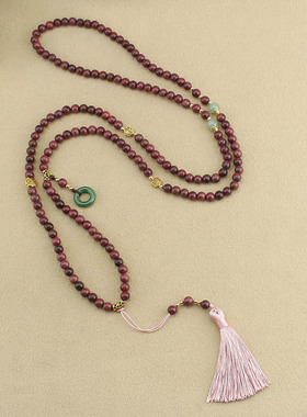 新中式国风男女唐装斜挎链串珠流苏项链复古毛衣链木珠配饰民族风