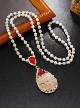 新中式国风旗袍串珠长款珍珠项链女百搭挂件简约高级感毛衣链配饰
