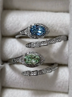 有925银~施华洛施家华子多色！厂家工艺升级！小众椭圆钻蛇头戒指