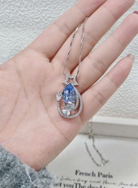 施家华子轻奢小众清新氧化立方锆石镶大水滴钻项链轻奢冷淡风吊坠
