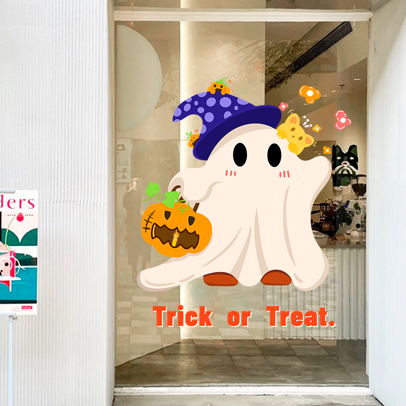 Ins卡通万圣节装饰玻璃门贴纸店铺橱窗氛围布置创意静电窗花贴画 - 图2