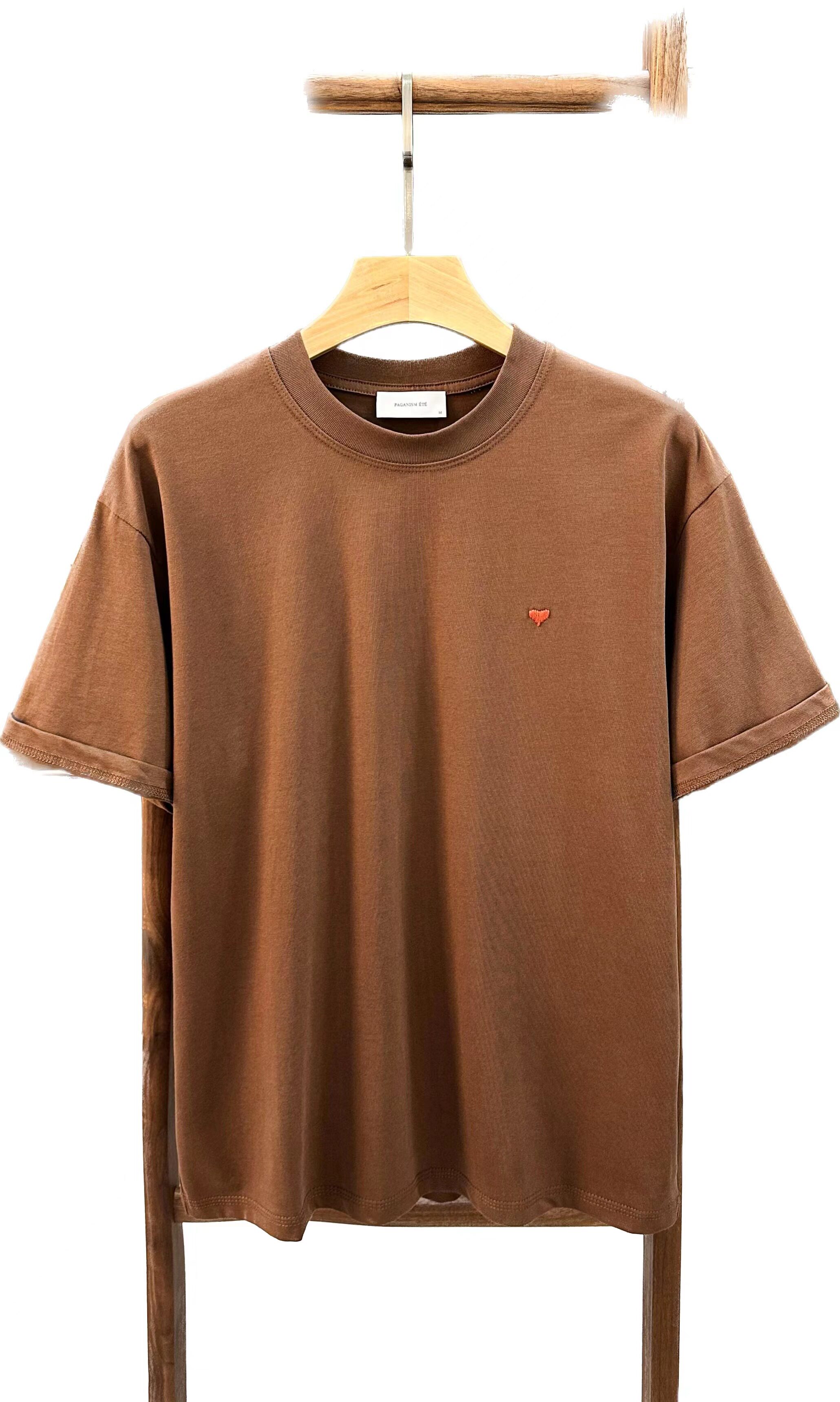 美式复古纯色短袖t恤男女简约百搭爱心印花夏季潮流半袖情侣体恤