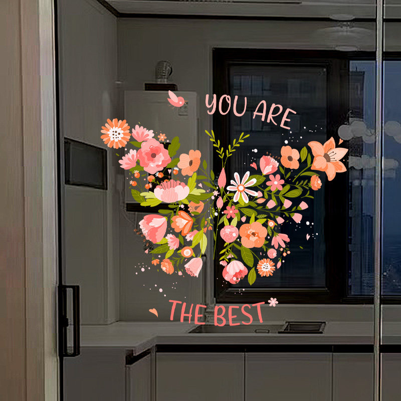 粉色蝴蝶花春天装饰贴纸厨房门防撞静电玻璃贴纸氛围布置窗花窗贴,淘宝优惠券,粉丝福利购,淘宝优惠卷