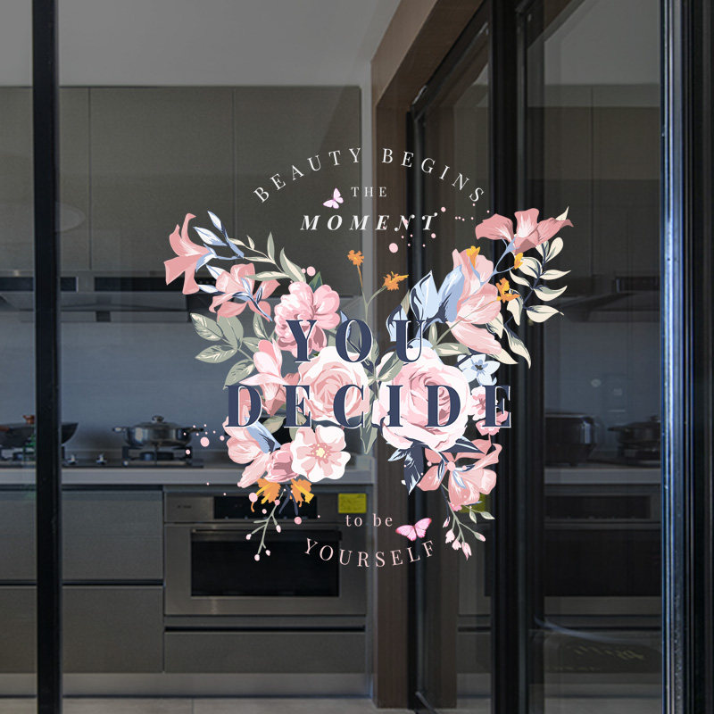 粉色蝴蝶花春天装饰贴纸厨房门防撞静电玻璃贴纸氛围布置窗花窗贴,淘宝优惠券,粉丝福利购,淘宝优惠卷