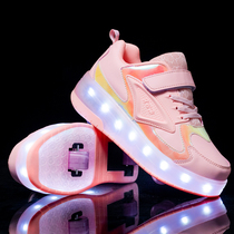 Luminous Storm Walking Shoes Children Boy Adult Pulley Shoes Student Deformation Shoes Double Wheel Skate Girl Four Detachable
