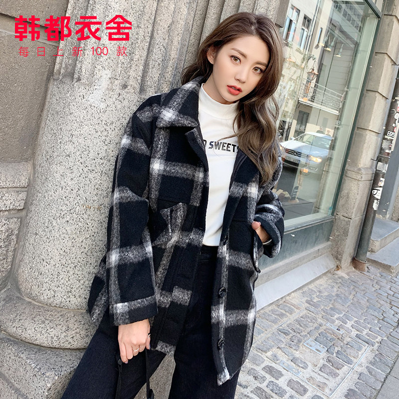 韩都衣舍2019韩版冬新款宽松显瘦女 韩都衣舍秀衣莲毛呢外套