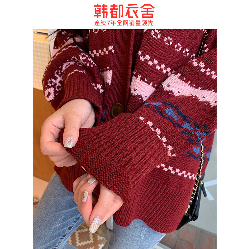 韩都衣舍新款车厘子红色春秋风毛衣 韩都衣舍秀衣莲毛针织衫