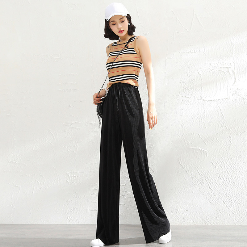 高腰压褶2020夏季下坠宽松阔腿裤 伊娅蓓休闲裤