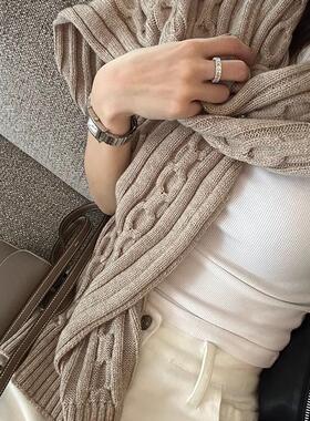 高档100%羊毛围巾女冬季加厚羊绒高级感2024新款驼色披肩纯色灰色