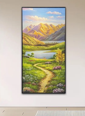 大尺寸金山福禄玄关装饰油画聚宝盆入户走廊复刻手绘肌理画挂画