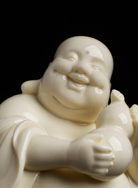 张明贵大师作品陶瓷如意弥勒摆件