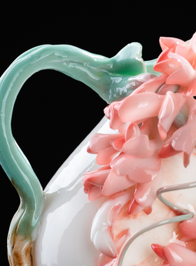 东方泥土陶瓷釉下彩樱花水杯摆件