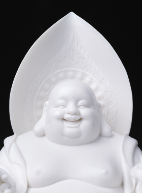 东方泥土佛光莲心弥勒陶瓷摆件