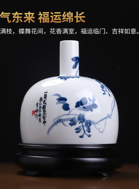 中式陶瓷手绘紫藤花瓶摆件