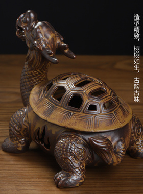 东方泥土复古禅意龙龟盘香炉