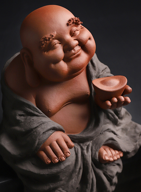 张明贵大师作品陶瓷弥勒佛摆件