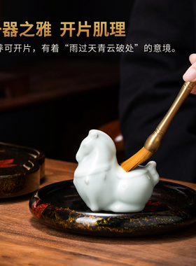 天青汝窑马年生肖马茶宠摆件