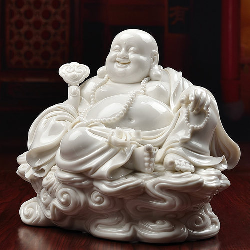 东方泥土《祥云笑佛》德化白瓷弥勒佛雕塑艺术工艺品中式家居摆件 - 图1