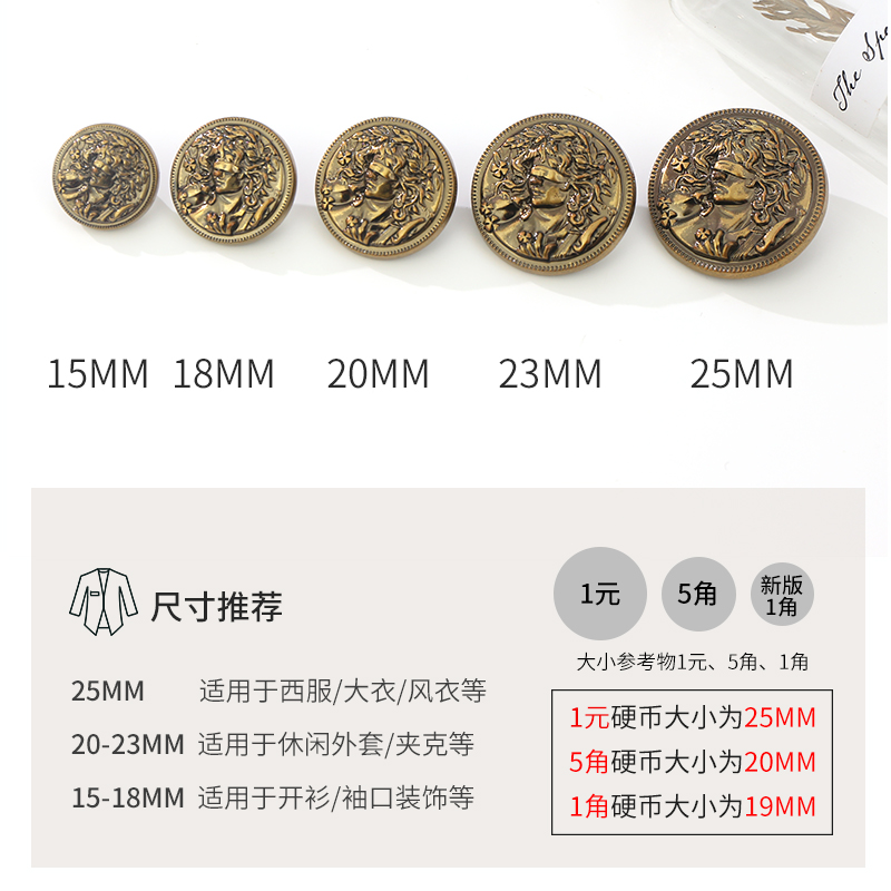 新款高档古金金属纽扣复古做旧质感百搭外套毛衣毛呢大衣衣服扣子 - 图0